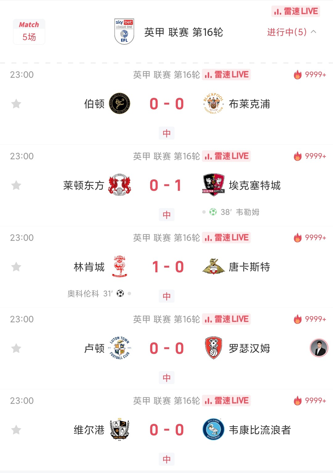 👀Năm trận English League One diễn ra cùng lúc, ba trong số đó kết thúc với tỷ số 0-0 ở hiệp một và 10 đội chỉ ghi được tổng cộng 2 bàn thắng.
